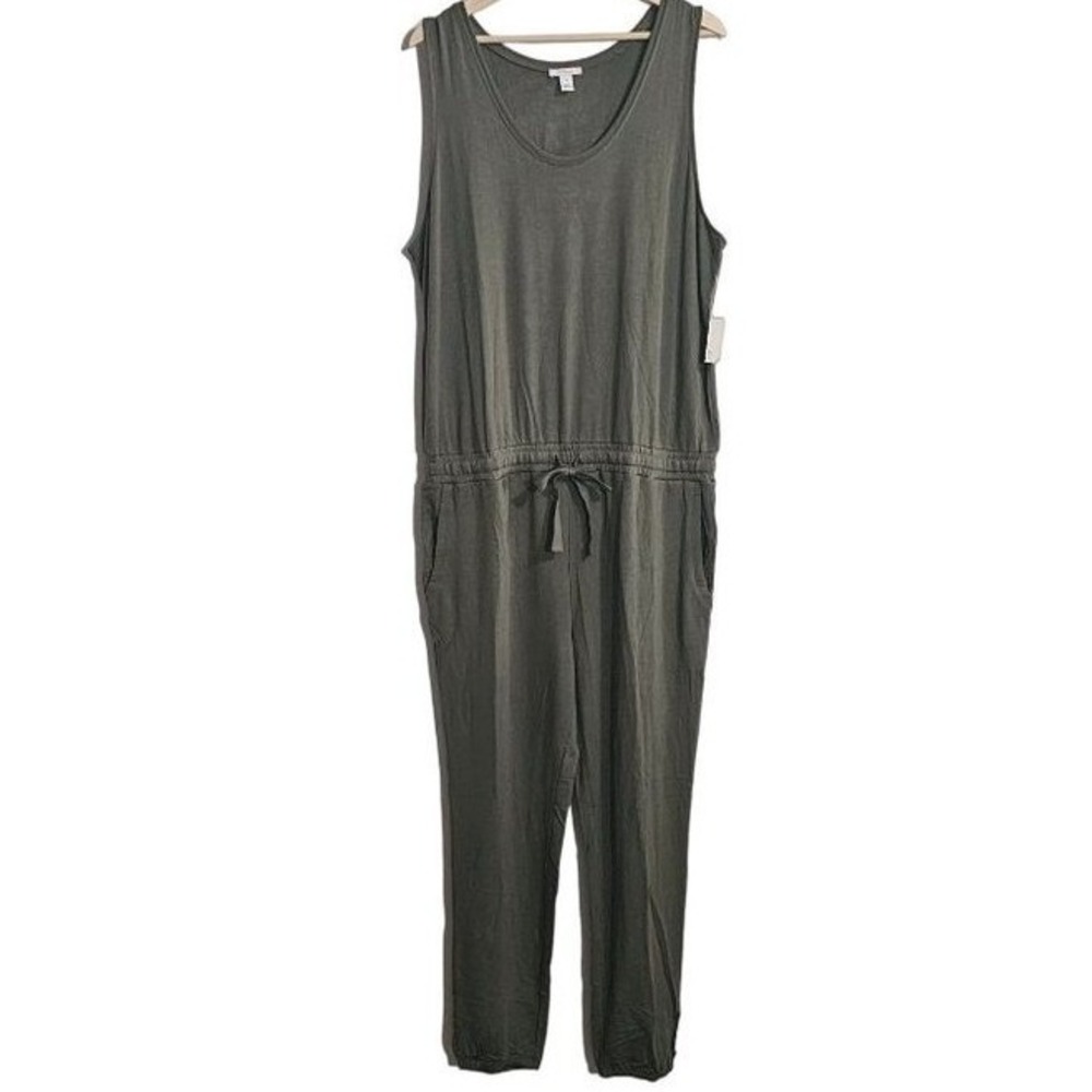 Daily Ritual jumpsuit XL Olive Green Sleeveless Drawstring‎ Waist Knit